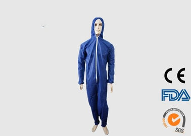Dark Blue Disposable Coverall Breathable With Front Zipper Closure